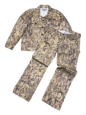 RARE BILLY HILL Wood CAMO Denim 2-Piece Streetwear Limited Jacket & Jeans - L